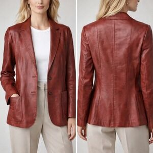 Vintage Peter Caruso Red Leather Blazer Jacket Made in‎ USA Womens Size 10